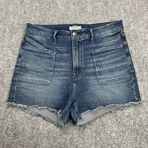 Good American Denim Shorts Size 10/30 High Waist Frayed Hem Stretch GCSBP127SC